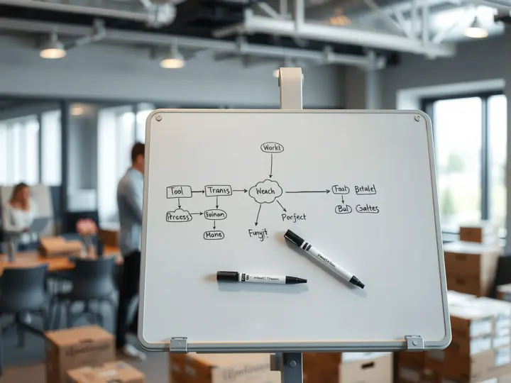 白板上绘制工具整合流程示意图